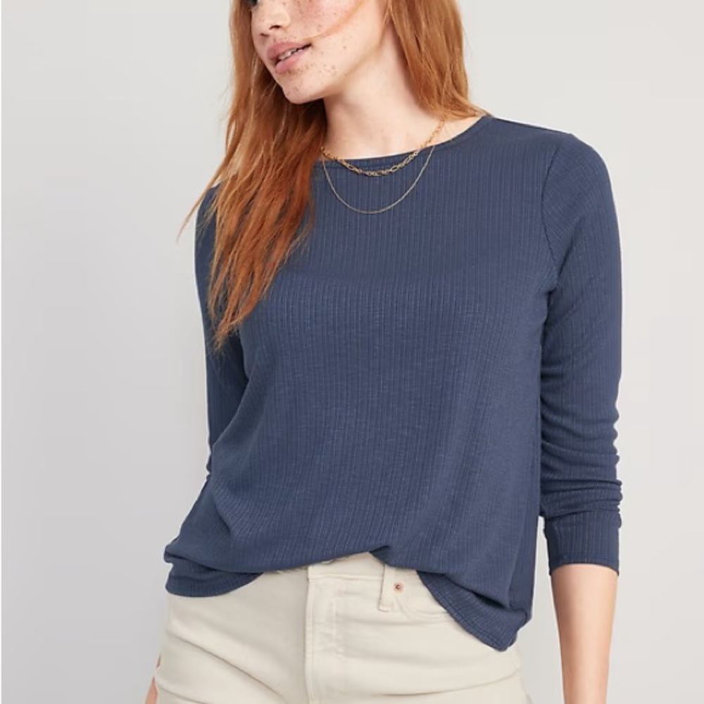 Old Navy Long-Sleeve Luxe Heathered Rib-Knit T-Shirt Volcanic Glass Size Medium